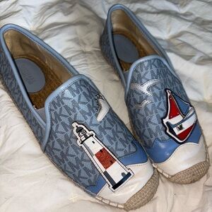 Michael Kors Blue and White Espadrilles with Nautical Motifs
